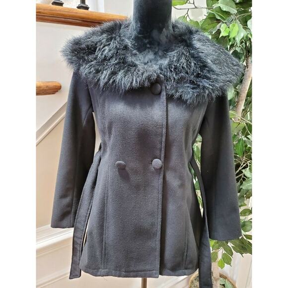 Sijifeng Women's Solid Black Long Sleeve Button Front FauxFur Casual Jacket Coat - Picture 10 of 11